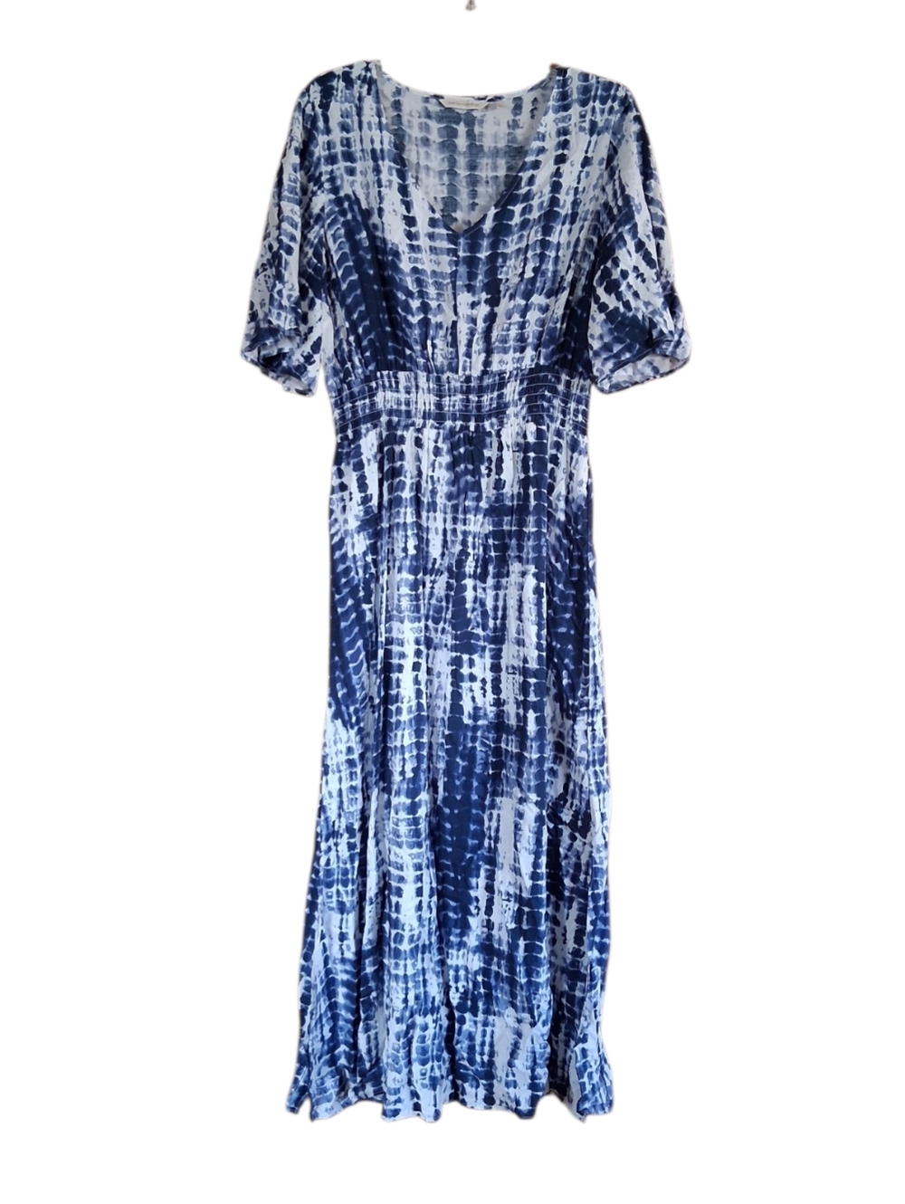 Soft Surroundings Tie Dye Boho Short Sleeve Maxi Dress Blue White Size Large